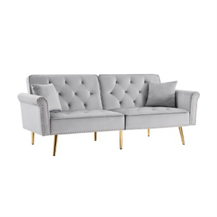 Sofà de tres places Sofà llit amb respatller plegable-avall Sofà de tela Nailhead Braç