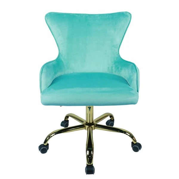 Cadira de treball giratòria ajustable de color blau clar amb respatller mitjà